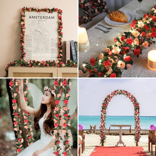 MARTINE MALL Flower Garland Rose Vines, 2 Strands 16.5Ft Flower Vines for Bedroom, Rose Floral Garland Decorations for Roo...