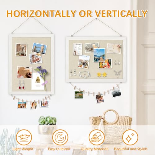 DOLLAR BOSS Bulletin Boards with Linen 1-Pack 16''X 12'' Double-Sided Cork Board for Walls Wood Framed Bulletin Boards, Sm...