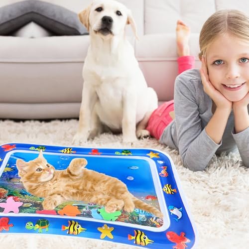 JWVGWV 2 PCS Large 2mm Thickened Cat Water Mat, Interactive Cat Sensor Play Mat for Indoor Cats to Exercise, Anti-Scratch ...