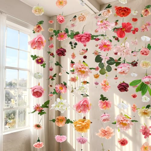 XunYee 6 Pcs 35.4 ft Flower Garlands Artificial Wildflower Vines Floral Hanging Backdrop Fake Flower Garlands Faux Silk Wi...