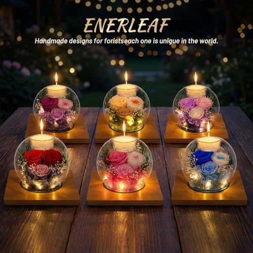 Preserved Blue Real Rose in Glass with Scented Candles – Forever Flower Romantic Anniversary Christmas Birthday Valentines...
