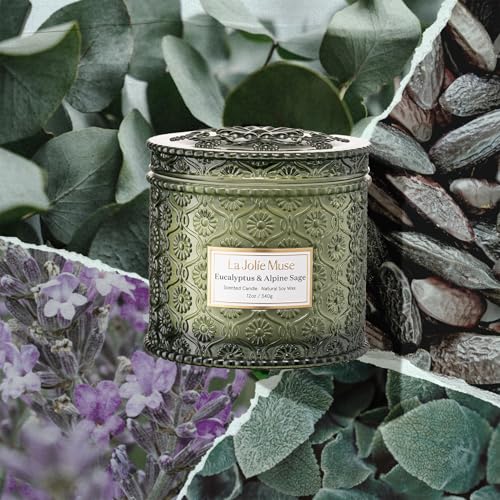 LA JOLIE MUSE Eucalyptus & Apline Sage Scented Candle | Eucalyptus, Sage, Lavender | 12 oz Double Cotton Wick Soy Candle |...