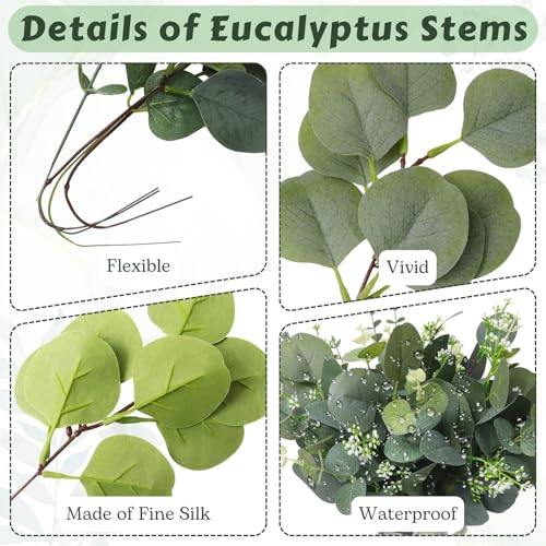 N MAGEAN Eucalyptus Leaves Stems 60 PCS, 4 Kinds Mixed Artificial Greenery Stems for Wedding Decor Vase Floral Arrangement...