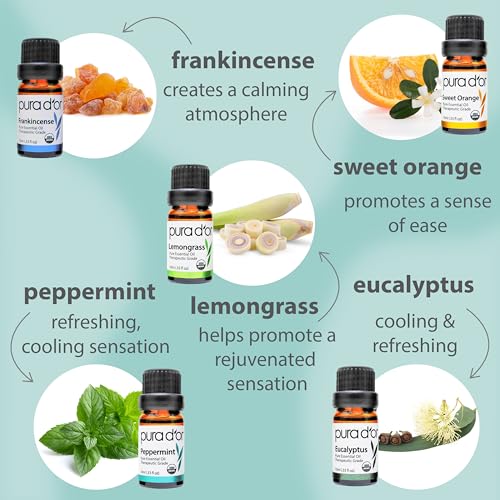 PURA D'OR Organic Perfect10 Essential Oils Set - 10x 10mL Wood Box Aromatherapy Gift Set - 100% Pure Therapeutic Grade for...