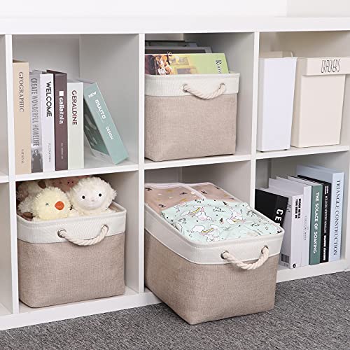 Bidtakay Large Fabric Baskets with Handles [3-Pack] Collapsible Storage Basket for Shelves 15 X 11 X 9.5 inches Canvas Bin...