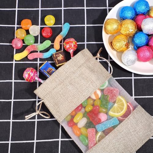 Bruislard 12 Pack Burlap Drawstring Gift Bags 5''x7'' Burlap Gift Favor Bags Organza Sheer Pouches with Drawstring Treat S...