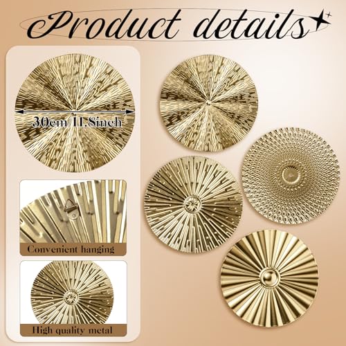 Hicarer 4 Pcs 12 Inch Metal Wall Art Decor Sunburst Hanging Metal Artwork Decor Wall Art Decorations for Home Living Room ...