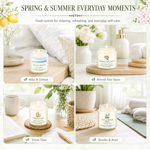 Spring Summer Scented Candles Set, Soy Candles for Home, 6 Pack Candle Gift Set - Gifts for Women Mother's Day, Aromathera...