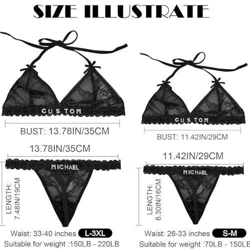 ToKuaigo Personalized Thongs with Name - Custom Thong with Name Bra Set, Personalized Gifts, Custom Funny Name Underwear