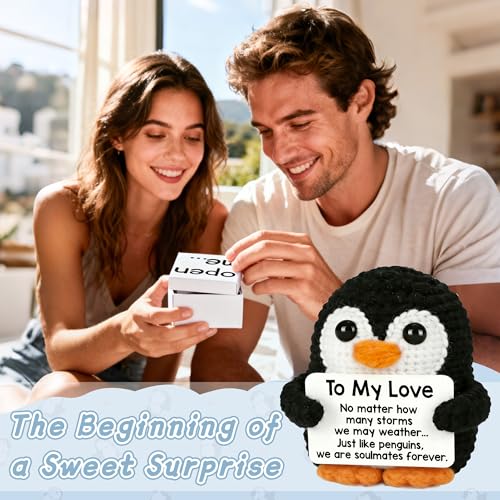 ZENLIV Gifts for Him Her Boyfriend Girlfriend, to My Love Handmade Crochet Penguin with Open Me Box, Anniversary Birthday ...