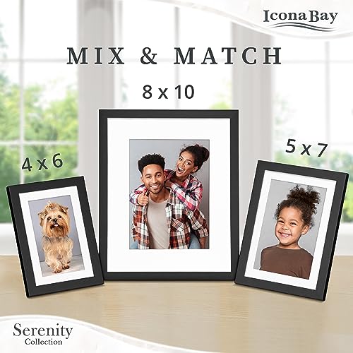 Icona Bay 4x6 Picture Frame w/Removable Mat for 3x5 Photo (Black), Sleek Modern Style Frame, Table Top or Wall Mount, Sere...
