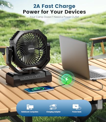 Camping Fan Rechargeable, 60H Long-Lasting Battery Powered Fan - 4 Speeds, 3 Light, Timer, Sleep Mode, Hook, Portable Fans...
