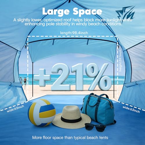 Purebox Beach Tent Sun Shelter - 2/3/4 Person UPF 50+ UV Protection Tents with Canopy, Easy Setup Lightweight Beach Shade ...