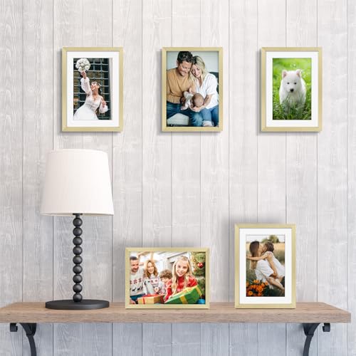 Golden State Art, Gold 5x7 Aluminum Picture Frame - Display Photos 4x6 with Mat or 5x7 inch Without Mat - Shatter-Resistan...