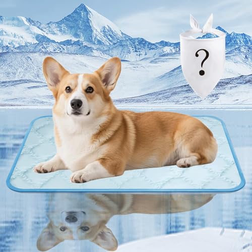 SUPRIY Dog & Cat Cooling Mat with Bandana - Pet Cooling Pad & Pet Scarf Set for Summer(QMAX>0.4) for Pet in Summer, Washab...