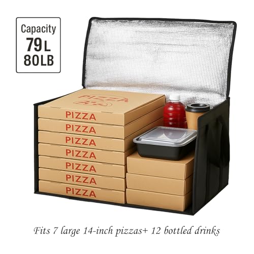 Bodaon 3-Pack Insulated Food Delivery Bag, XXXL Pizza Cooler Bags, Rideshare Delivery Bag, Thermal Cold/Hot Styrofoam Carr...