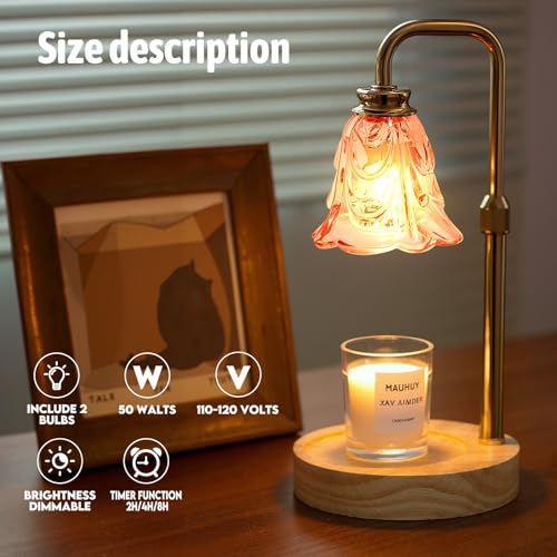 Candle Warmer Lamp with Timer Electric Adjustable Height Candle Warmer Dimmable Wax Warmer Lamp Jar Candles with 2 Bulbs f...
