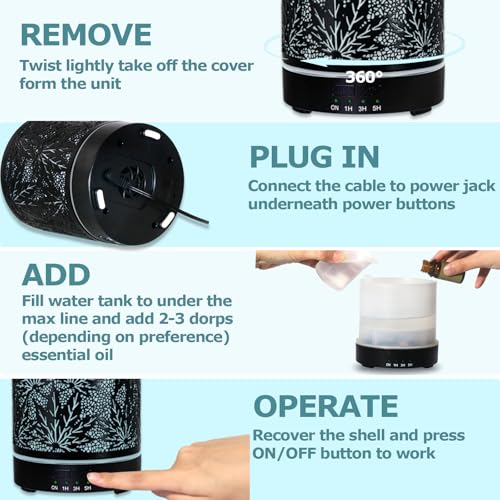 Essential Oil Diffuser Metal Aromatherapy Oil Diffusers for Large Room,Maple Leaf Pattern Ultrasonic Cool Mist Diffuser wi...
