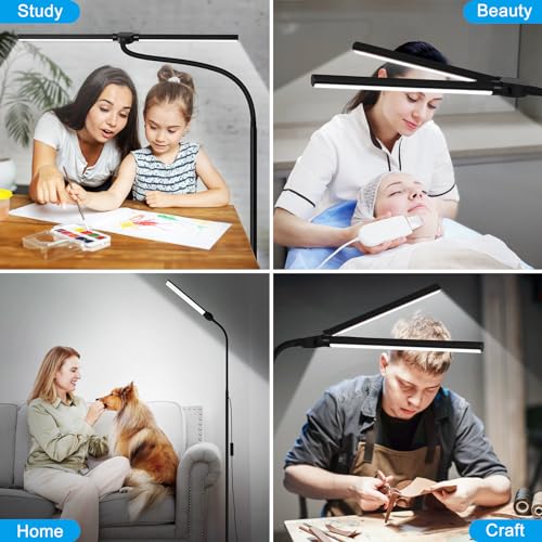 LED Floor Lamp, 18W/2000LM Bright Reading Floor Lamp for Office with Double Head, Adjustable Gooseneck Dimmable Modern Sta...