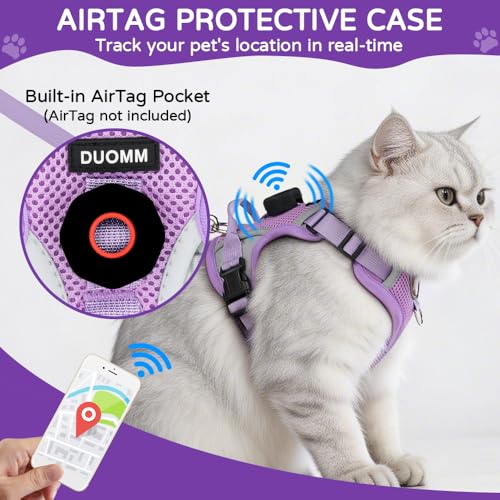 Cat Harness and Leash Set with AirTag Holder, Upgraded Escape Proof Adjustable Vest with Lead for Large Cat Small Dog Pupp...