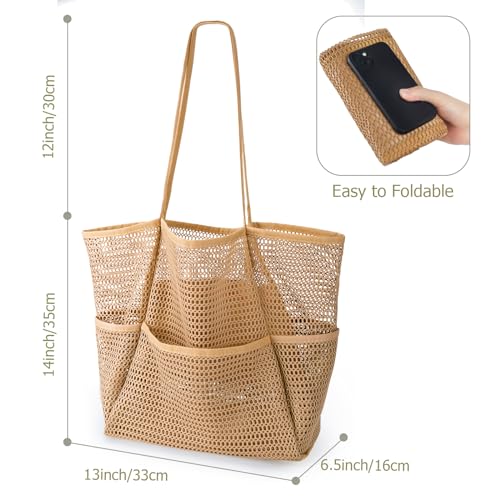 Iioscre Beach Bag for Women, Causal Hobo Pool Bags with Zipper Inner Pocket, Foldable Swim Tote Bag for Vacation Essentials