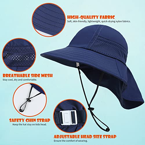 Toddler Baby Sun Hat Kids Summer Beach Essentials Adjustable Beach Hats with Bucket Wide Brim for Boys Girls Age 0-14 Years