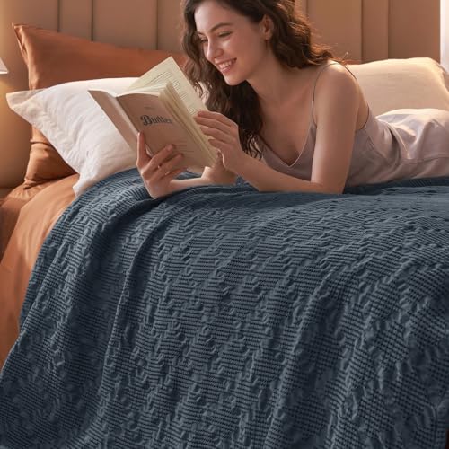 David's Home 100% Cotton Waffle Blanket King Size, Lightweight Breathable Soft Cooling Throw for Spring Summer, Snag-Resis...