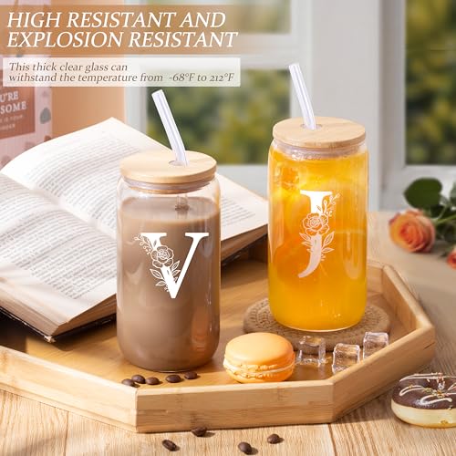 Personalized Gifts for Women, Monogrammed Gifts for Women, Initial 16 oz Glass Cups With Lids and Straws, Customized Mug, ...