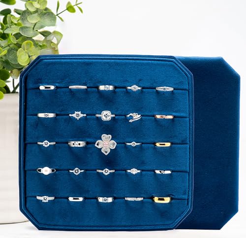 COWFEX Multiple Velvet Ring Storage Organizer Display Tray Jewelry Box Earring Holder Case for Wedding Birthday Christmas ...