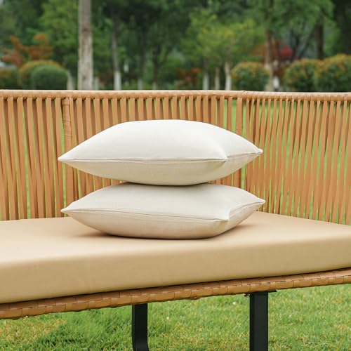 NiNi ALL Pack of 2 Decorative Outdoor Waterproof Pillow Covers Square Linen Textured Garden Cushion Sham Throw Pillowcase ...