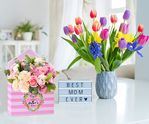 WaaHome Set of 4 Happy Mother's Day Flower Bouquet Packaging Gift Paper Boxes for Mom, Daughter, Son, Wife, Florist, Class...