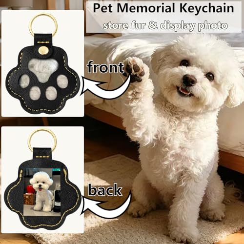 LONANSHO Pet Hair Keychain Keepsake: 2 Heart & 2 Paw Shaped Leather Keychains - Memorial Gift for Dog Cat Owners