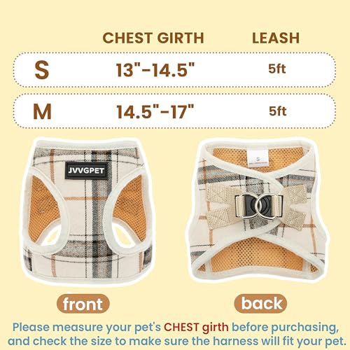 JVVGPET Dog Harness for Small Dogs - Plaid No Pull Dog Vest Harness and Leash Set - Step in Reflective Adjustable Soft Mes...