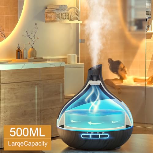TDZXQQ Essential Oil Diffuser for Women, 500ml Aromatherapy Diffuser:14-Color LED, Dual Mist 30/60ml/h, Remote Control, Au...