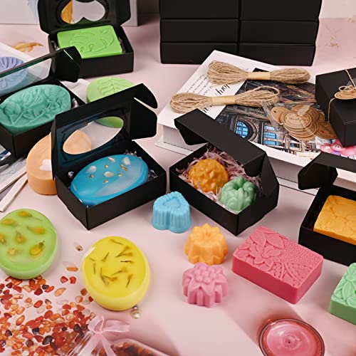 Moukiween 32 PCS Black Soap Boxes for Homemade Soap, 3.54 X 2.36 X 1.18 Inch Soap Packaging Gift boxes with Window, Small ...