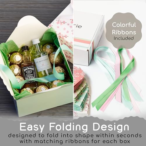 Small Floral Gift Boxes with Lids & Ribbons (20 Pack) 5.8” x 3.7” Empty Decorative Bakery Treat Boxes for Gift Giving, Coo...