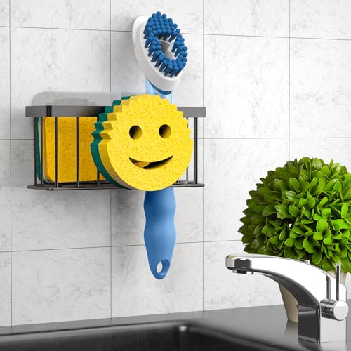 MURLONG Sponge Holder Smiley Face, Sink Caddy for kitchen Sink, Kitchen Organizer Sponge Holder with 2 PCS Suction Cups/1 ...