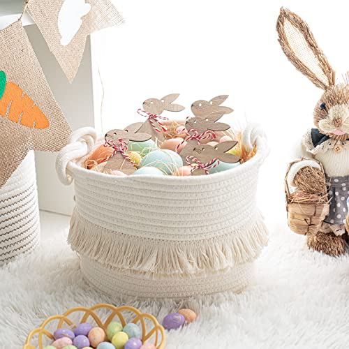 CherryNow Small Woven Storage Baskets, 9.5'' x 7'' inches Cotton Rope Decorative Hamper for Diaper, Blankets, Magazine and...