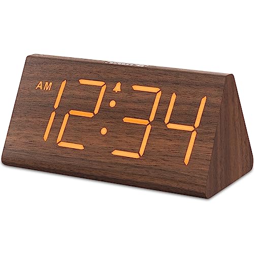DreamSky Wooden Digital Alarm Clocks for Bedrooms - Electric Desk Clock with Large Numbers, USB Port, Loud Alarm for Heavy...