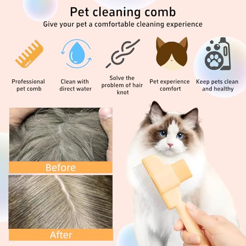 TemApex 2PCS Pet Comb for Dogs & Cats with Long & Short Stainless Steel Metal Teeth for Shedding and Tangles, Self-Cleanin...
