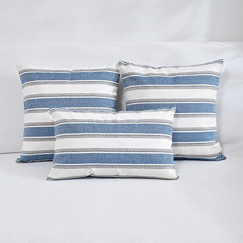 NATUS WEAVER Navy Pure White Stripe Pillow Cases Soft Linen Square Decorative Throw Cushion Cover Pillowcase with Hidden Z...