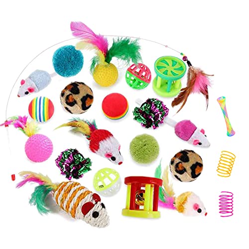 32Pcs Cat Toys Kitten Interactive Pet Toys Assortments, Foldable Rainbow Tunnel, Teaser Wand Fluffy Mouse Crinkle Balls Be...