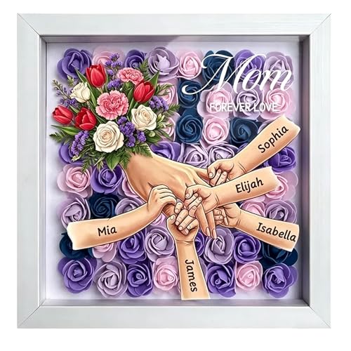 Personalized Flower Shadow Box for Mom Mom Flower Box with Kids Names Mothers Day Shadow Box Gift Custom Picture Frame for...