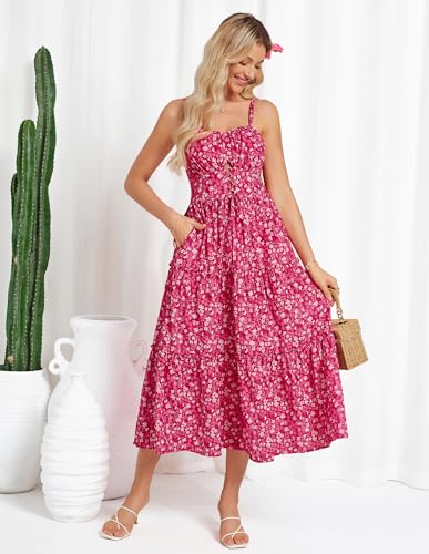 GRACE KARIN 2026 Women's Spaghetti Vacation Sundress Summer Beach Flowy Boho Floral Maxi Dresses with Pockets