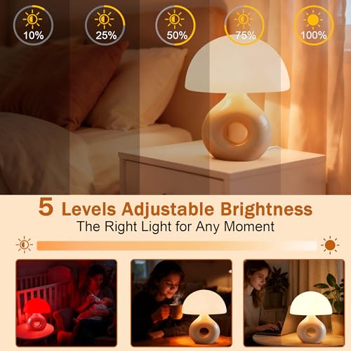 LemSen Mushroom Lamp, 670nm Red Light & 10000 Lux Therapy Lamp with Remote & Memory, 4 Color & 5 Brightness/3 Timers,Bedsi...