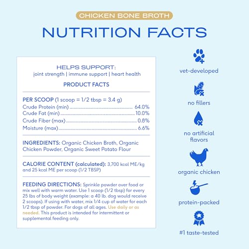 Native Pet Bone Broth for Dogs and Cats - Chicken Bone Broth Powder Dog Food Toppers for Picky Eaters - Provides Extra Nut...