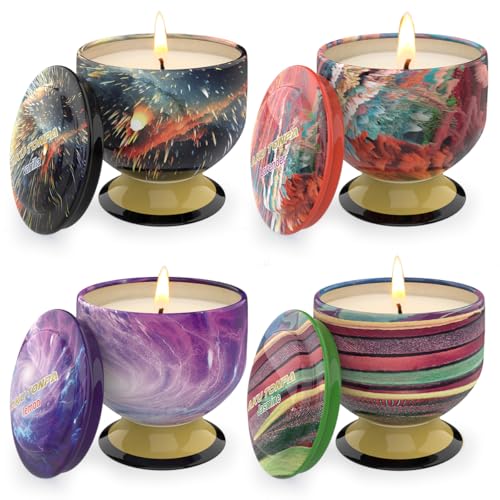 4-Piece Elegant Goblet Scented Candle Set - 4oz Floral & Fresh Tin Jar Candles (Lavender, Jasmine, Vanilla, Lemon) - Relax...
