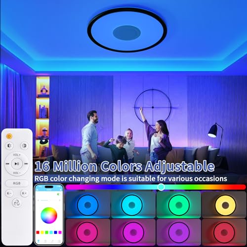 UprizeP RGB LED Ceiling Light, with Bluetooth Speaker, 24W 11Inch Smart Music Ceiling Lamp with App and Remote Control, 30...
