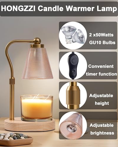 HONGZZI Candle Warmer Lamp with Timer, Dimmer, Adjustable Height, 2 Replacement Bulbs, Electric Candle Warmer for Jar Cand...