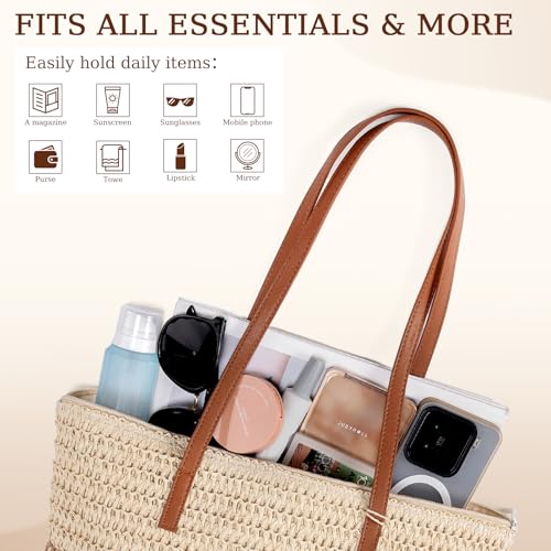 iSamzan Straw Tote Bag for Women: Handwoven Beach Purse with Cutout Design for Travel & Pool Day | Lightweight, Shopping, ...
